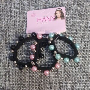 Collection Black Hair Ties with Pink and Green Beads